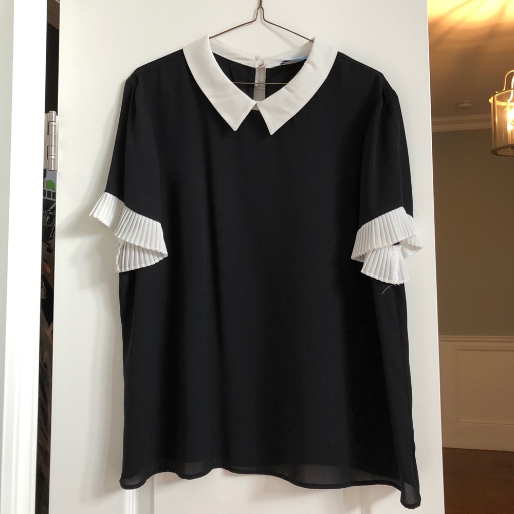 Pleat Sleeve Collared Crepe Blouse